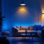 A photograph of a well-lit living space featuring stylish timer lights in action