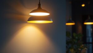 A photograph of a stylish pendant led light hanging in a modern interior setting