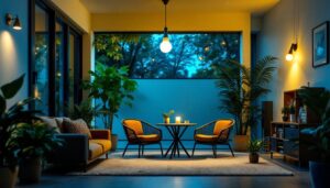 A photograph of a well-lit indoor or outdoor space showcasing the 21 bulb in use