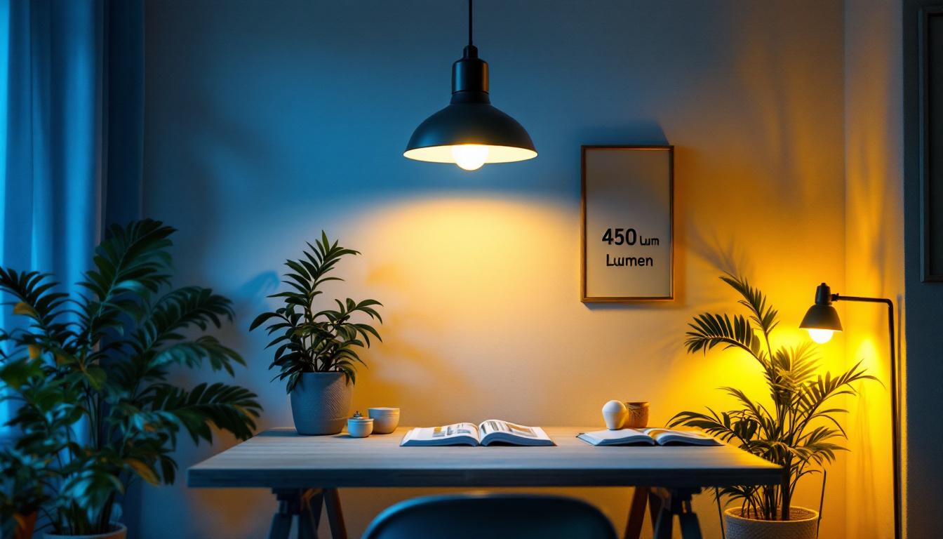 A photograph of a well-lit room showcasing various lighting fixtures