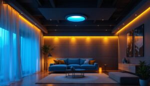 A photograph of a beautifully designed room featuring various recessed led lights in different settings