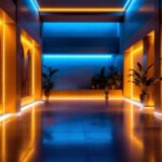 A photograph of a beautifully lit indoor space showcasing vibrant 110v led tape lights elegantly installed along architectural features