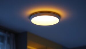 A photograph of a sleek surface mount recessed light installed in a modern interior setting