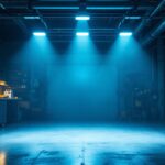 A photograph of a well-lit workshop or garage showcasing super bright led shop lights in action