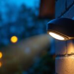 A photograph of a well-lit outdoor setting featuring a motion sensor led light in action