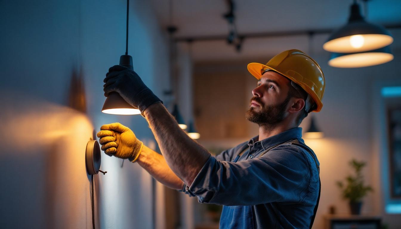 A photograph of a dynamic lighting contractor in action