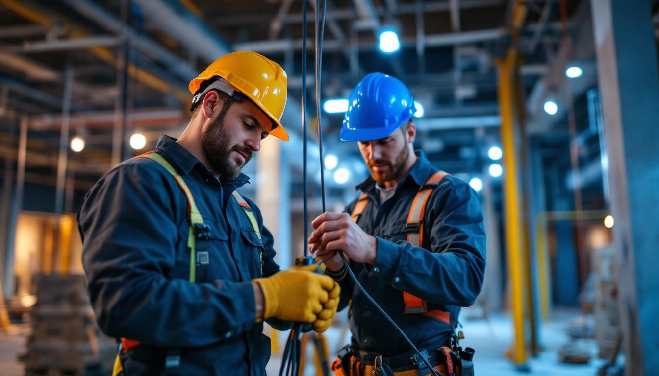 A photograph of a skilled lighting contractor in action
