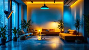 A photograph of a well-lit indoor space showcasing various led lighting solutions in use