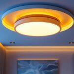 A photograph of a beautifully designed unique flush mount ceiling light installed in a modern interior space