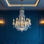 A photograph of a beautifully designed room showcasing an elegant chandelier hanging from the ceiling