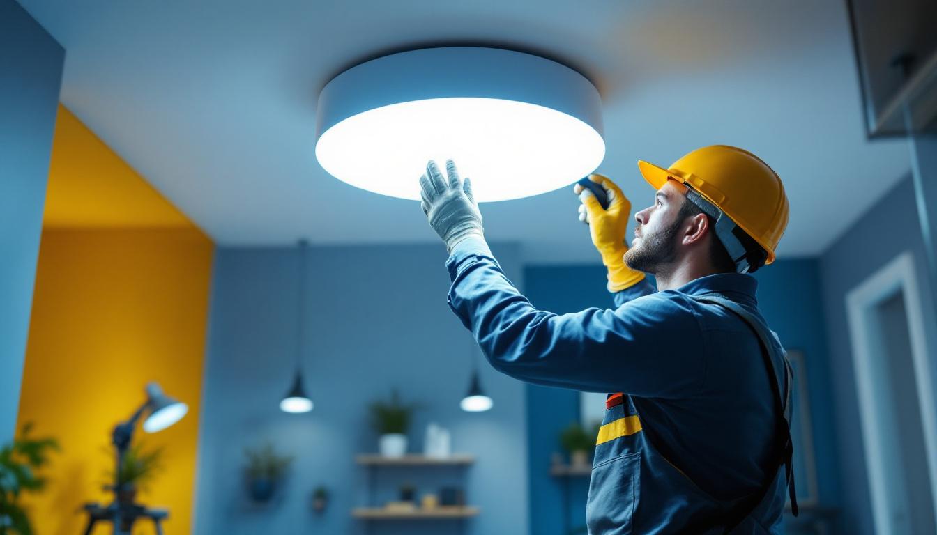 A photograph of a modern ceiling light installation in a stylish interior setting