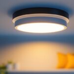 A photograph of a sleek 4-inch led round light fixture installed in a contemporary living space