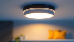 A photograph of a sleek 4-inch led round light fixture installed in a contemporary living space
