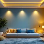 A photograph of a stylishly designed room showcasing recessed led lighting in action