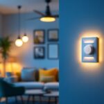 A photograph of a lighting contractor installing a 2-speed fan switch in a modern home setting