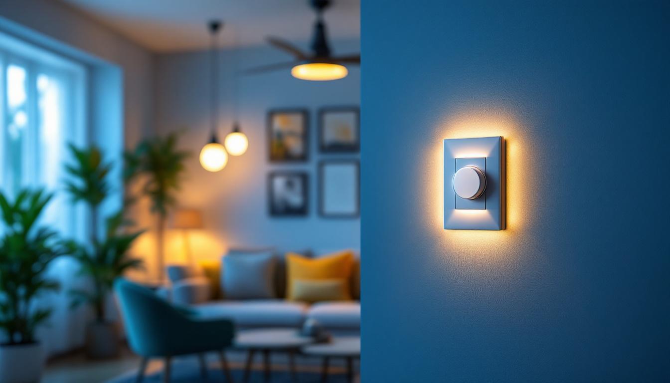 A photograph of a lighting contractor installing a 2-speed fan switch in a modern home setting