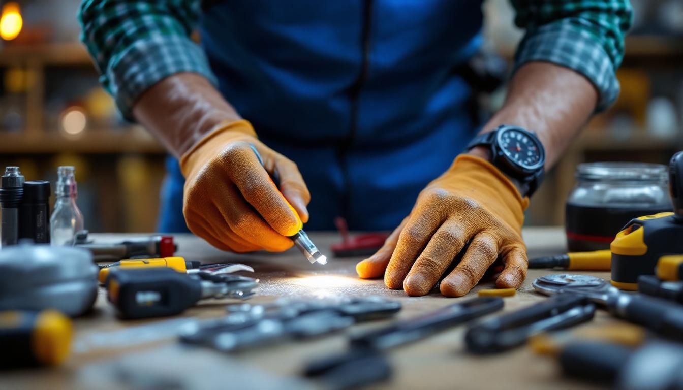 A photograph of a skilled lighting contractor in action