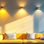 A photograph of a well-designed interior space featuring various styles of flat wall lights