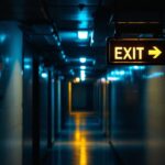 A photograph of a dimly lit corridor featuring an old