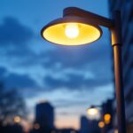 A photograph of a stylish lamp post light with an integrated outlet