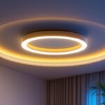 A photograph of a stylish circular led ceiling light installed in a modern interior setting