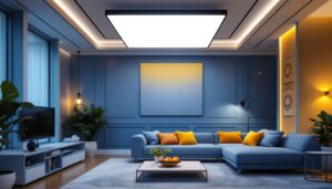 A photograph of a beautifully designed square light fixture in an elegant interior setting