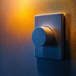 A photograph of a modern electrical switch with a timer feature installed in a stylish residential or commercial lighting setup