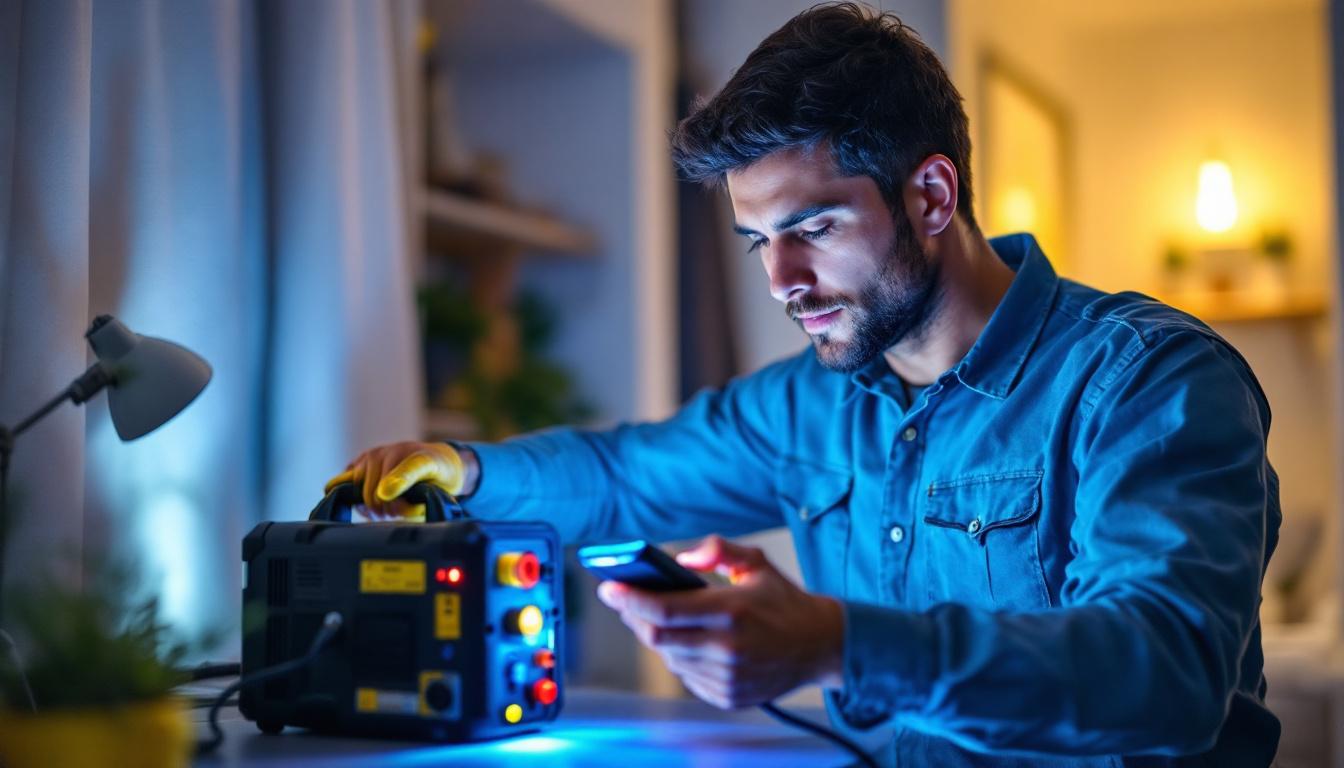 A photograph of a lighting contractor in action