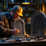 A photograph of a lighting contractor examining and comparing shunted and non-shunted tombstones in a well-lit workshop setting