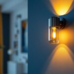 A photograph of a stylish wall sconce lighting fixture installed in a modern home setting