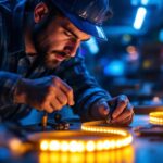 A photograph of a skilled lighting contractor expertly connecting led tape lights