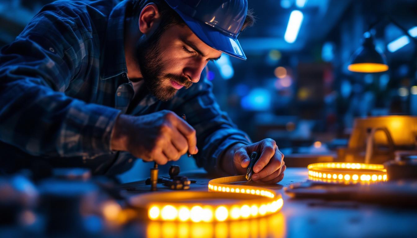 A photograph of a skilled lighting contractor expertly connecting led tape lights