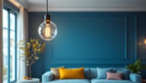 A photograph of a beautifully designed pendant light fixture hanging elegantly in a stylishly decorated room