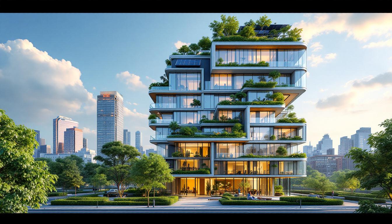 A photograph of a modern energy-efficient building
