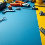 A photograph of a well-organized workspace featuring a variety of essential electrical hand tools