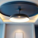 A photograph of a stylish and modern lamp ceiling installation in a well-lit