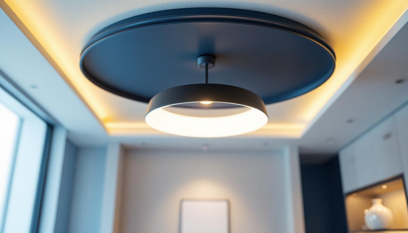 A photograph of a stylish and modern lamp ceiling installation in a well-lit