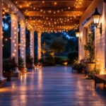A photograph of a beautifully illuminated outdoor porch featuring led lights