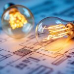 A photograph of a vintage electric light bulb alongside a modern led bulb