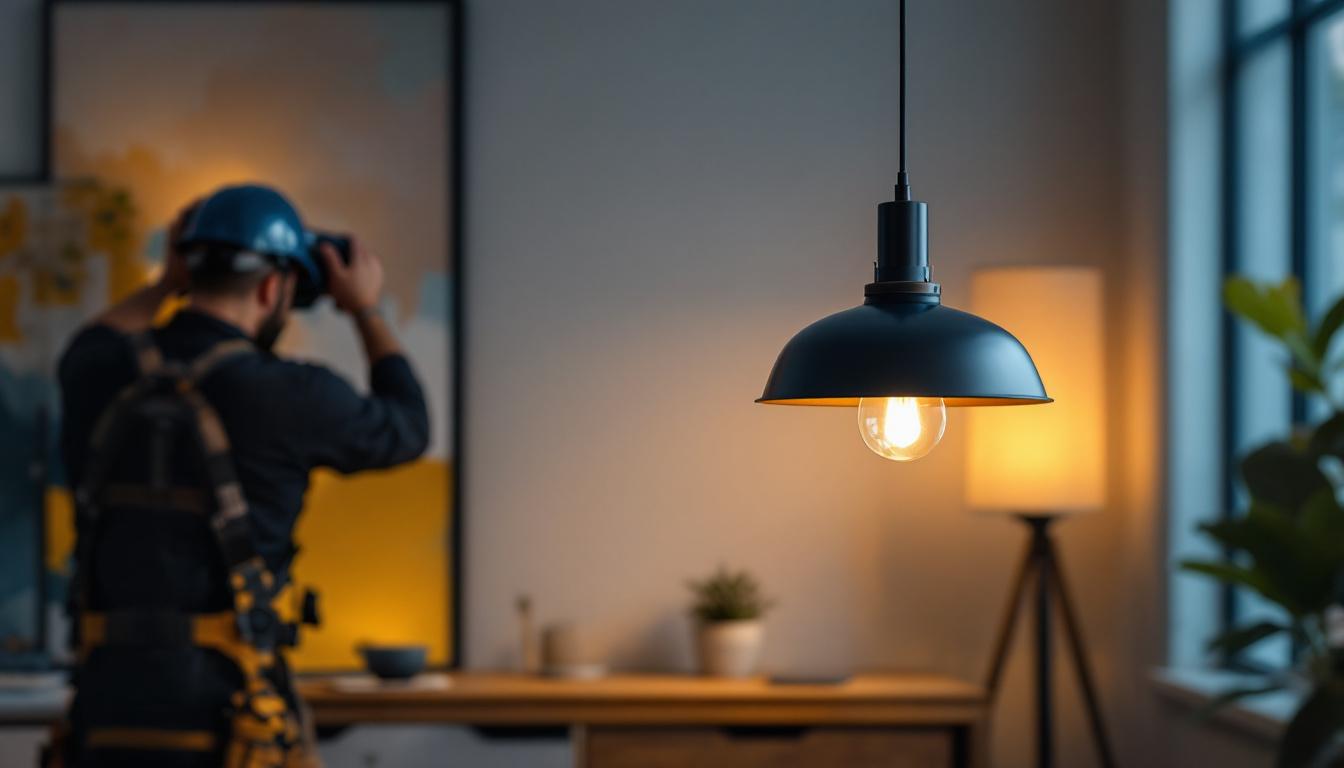 A photograph of a stylish and modern pendant light fixture hanging in a beautifully designed interior space