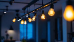 A photograph of a well-designed track lighting setup in a modern interior space
