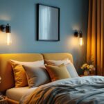 A photograph of a beautifully designed bedroom featuring stylish light sconces that showcase both proper installation and ambient lighting