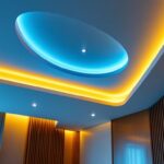 A photograph of a beautifully designed recessed ceiling featuring integrated lighting