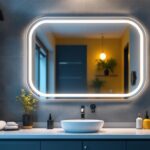 A photograph of a stylish white vanity light installed in a modern bathroom setting