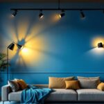 A photograph of a stylish interior space showcasing decorative track lighting in use