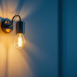 A photograph of a well-lit wall outlet featuring an elegant light fixture