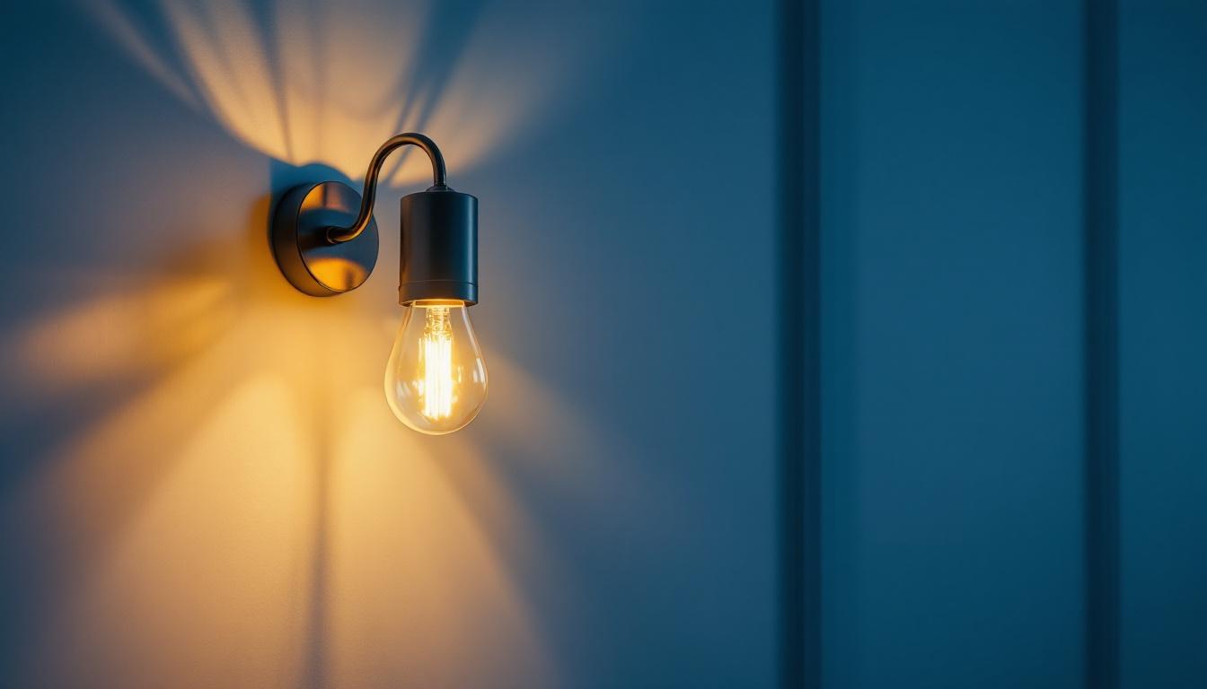 A photograph of a well-lit wall outlet featuring an elegant light fixture