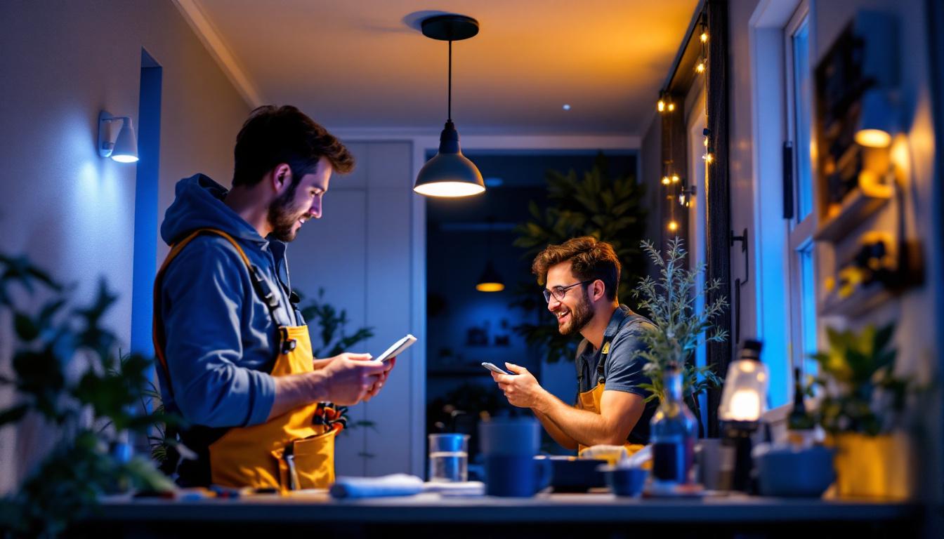 A photograph of a lighting contractor working on a residential installation