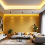 A photograph of a modern living space showcasing black can light trims installed in the ceiling