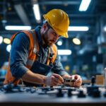 A photograph of a lighting contractor efficiently using the l connector in a well-lit workspace